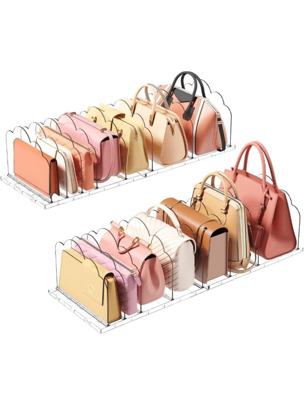 Clear Handbag Organizer for Closet - Adjustable Purse Shelf Dividers, Space